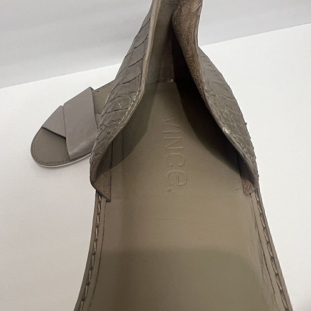 VINCE Ida Gray Snakeskin Print Leather Open Toe Open Side Flats Gray Sz 8.5 - Picture 5 of 7